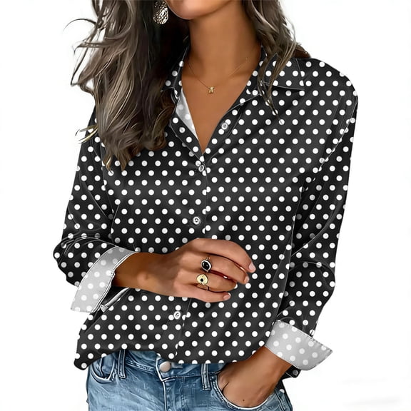 Women's Long Sleeve Printed Casual Cardigan Blouse in Denim Style
