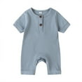 thumbnail image 4 of Newborn Baby Boys Girls Short Sleeve Knit Ribbed Romper Button Down Jumpsuit Outfits, 4 of 4
