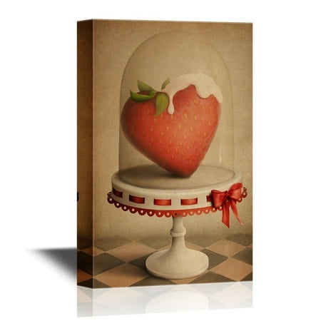 - wall26 Retro Style Canvas Wall Art - Strawberry With Cream - Vintage Style Giclee Print Gallery Wrap Modern Home Decor | Ready to Hang - 24x36 inches