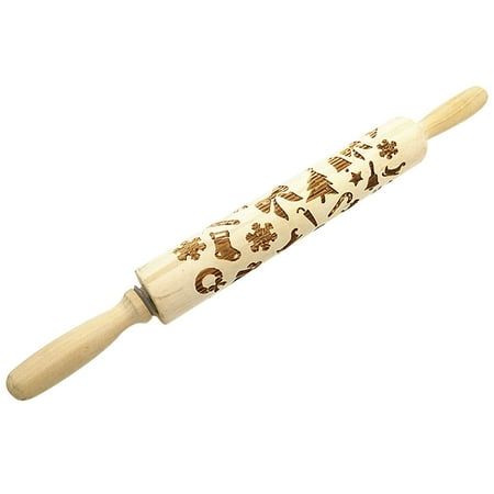 

Kitchen Wood Rolling Pin Engraved Carved Embossed Christmas Rolling Pin Tool