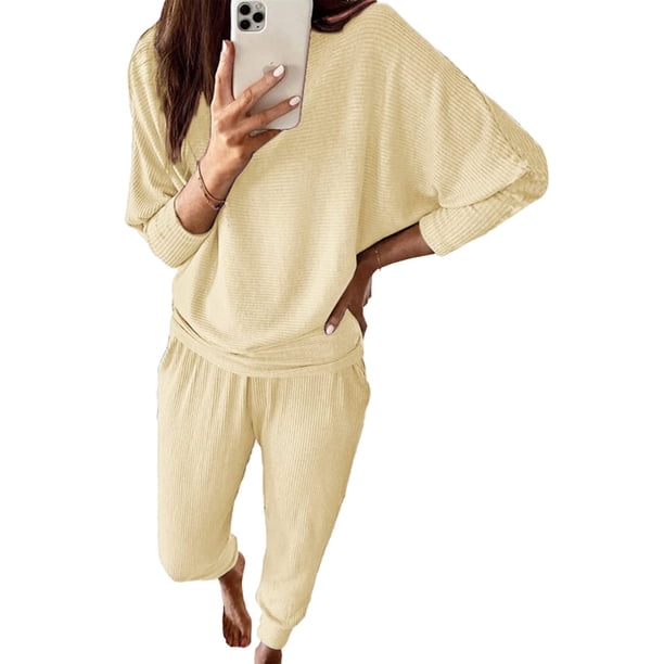 Conjunto Deportivo PRETTYGARDEN Mujer Otoño 2 Piezas de Punto Acanalado Talle S