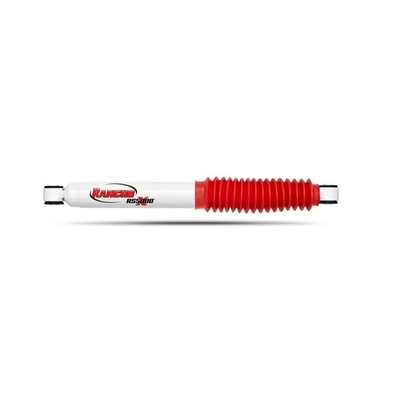 Rancho Shock Absorber RS55100 RS5000X; Nitrogen Gas Charged; Limited Lifetime Warranty; Non Adjustable Valving; With Shock Boots; White Shock Body With Red Shock Boots; Single