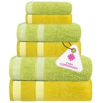 Casa Copenhagen Designed in Denmark 600 GSM 2 Large Bath Towels 2 Large Hand Towels 2 Washcloths, Super Soft Egyptian Cotton 6 Towels Set for Bathroom, Kitchen & Shower - Lime Green   Butter Yellow