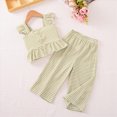 thumbnail image 6 of UngA Toddler Girls Clothes Solid Color Ruffle Sleeve Camisole Shirts Linen Pants Set Kids Toddler Girl Summer Outfits 4-5 Years,Green, 6 of 6