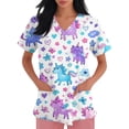 thumbnail image 3 of Kixjoy Scrub Shirts for Women Oversized Short Sleeve V Neck Scrubs Animal Printed Stretch Medical Shirt Casual Lightweight Blouses for Women with Pockets, Light Purple XL, 3 of 6