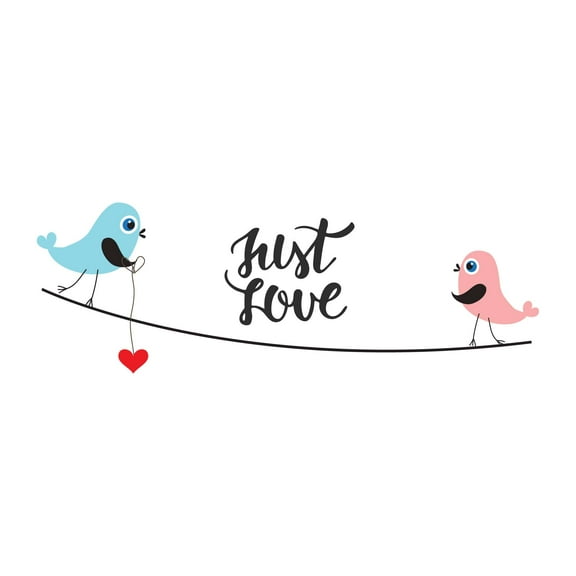 Children Just Love Cute Cartoon Wall Decal Decoration Beautiful Birds Sitting on Wire Vinyl Wall Decal Lasts Years and Easily Removable - Size: 30 In(W) x 9 In(H)