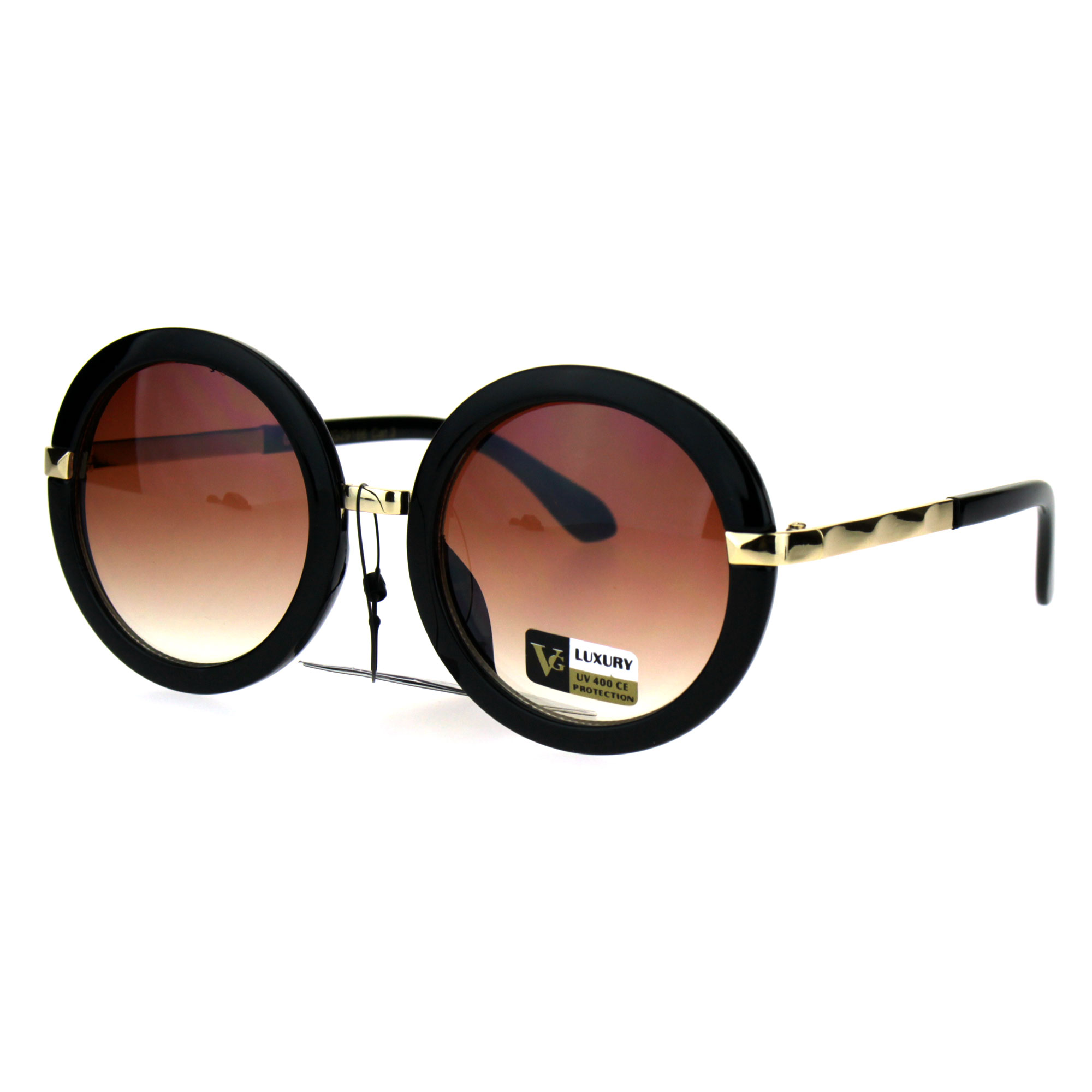 Womens Double Metal Plastic Frame Round Designer Fashion Diva Sunglasses Black Burgundy - image 1 of 4