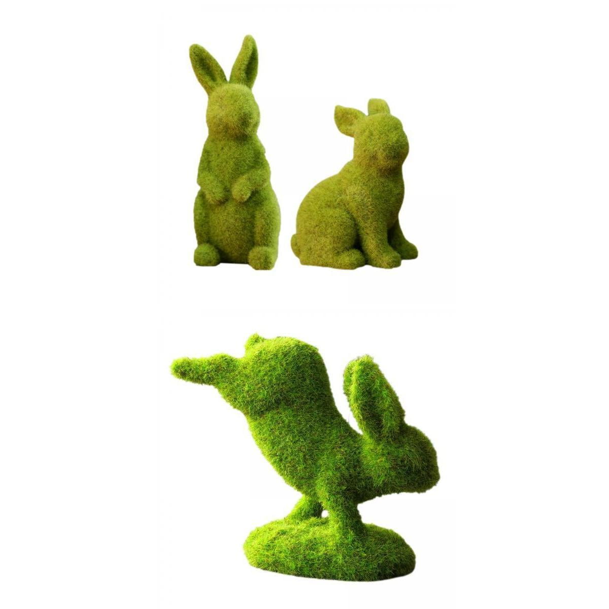 3pcs Flocked Rabbit Garden Statue Bunny Sculpture Figurine Flower