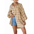 thumbnail image 2 of Plaid Flannel Shirts for Women Oversized Long Sleeve Button Down Shirt Dresses Shacket Blouse Tops Yellow S, 2 of 9