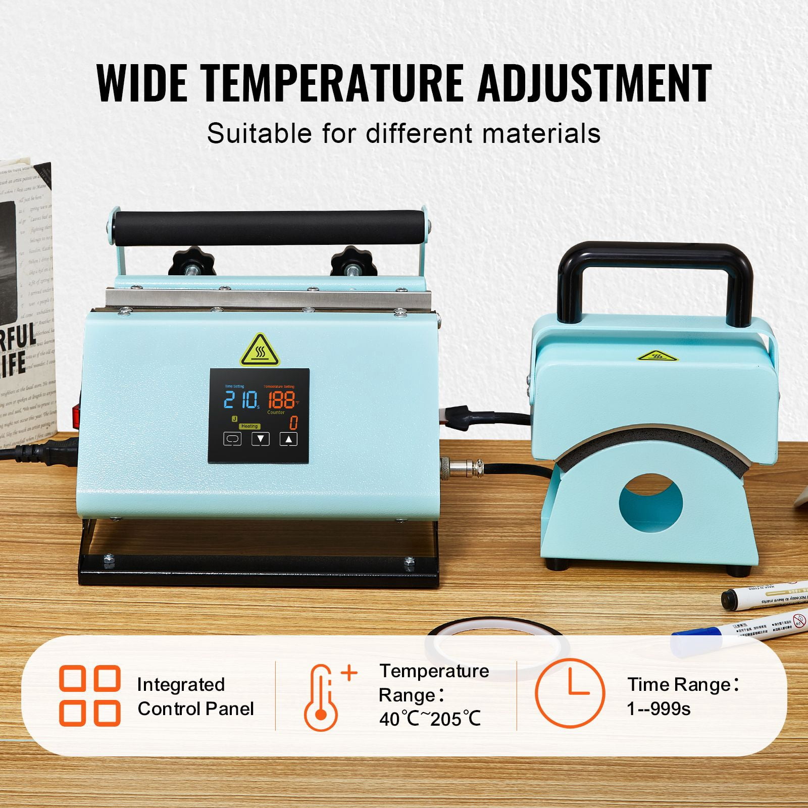 2-In-1 hat hot press and cup press, mini cap press for hats/hats, 11-30oz sublimation roller press, digital temperature and time control, green