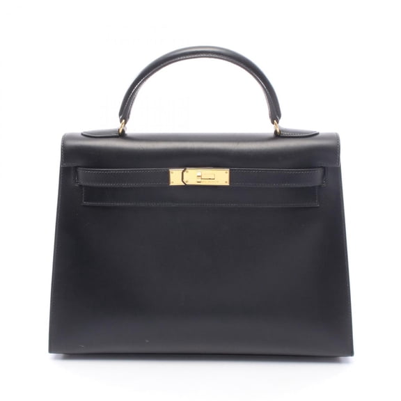 Pre-Owned Hermes Kelly 32, 2-way handbag, calfskin (box calf leather), black.