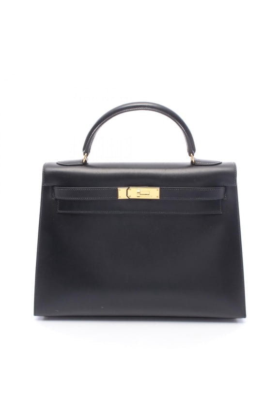 Pre-Owned Hermes Kelly 32, 2-way handbag, calfskin (box calf leather), black.