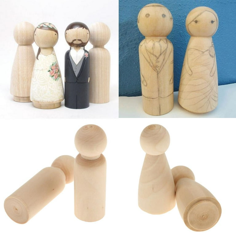 Wooden Peg Dolls With A Storage Case, Unfinished Wooden People For