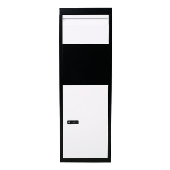 Package Delivery Box - 14''x11.3''x42'' Galvanized Steel Mailbox - Secure Lock & Mounting - Outdoor Porch, Curbside - Black & White