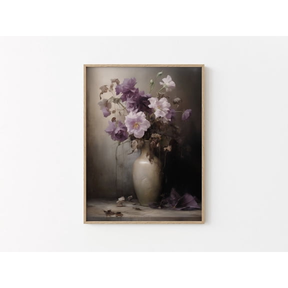 Moody Vintage Purple Flower Print, Dark Floral, Antique Art, Dark and Moody, Romantic Floral Poster Decor, Size 8x12 UNFFRAMED F03.1.8l1037