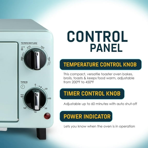 by Maximatic Americana Collection ETO147M Diner 50’s Retro Countertop Toaster oven, Bake, Toast, Fits 8” Pizza, Temperature Control & Adjustable 60-Minute Timer 1000W, 2 Slice, Mint