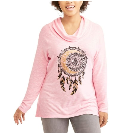 Junior Plus Dreamcatcher Graphic Cowl Neck Pullover