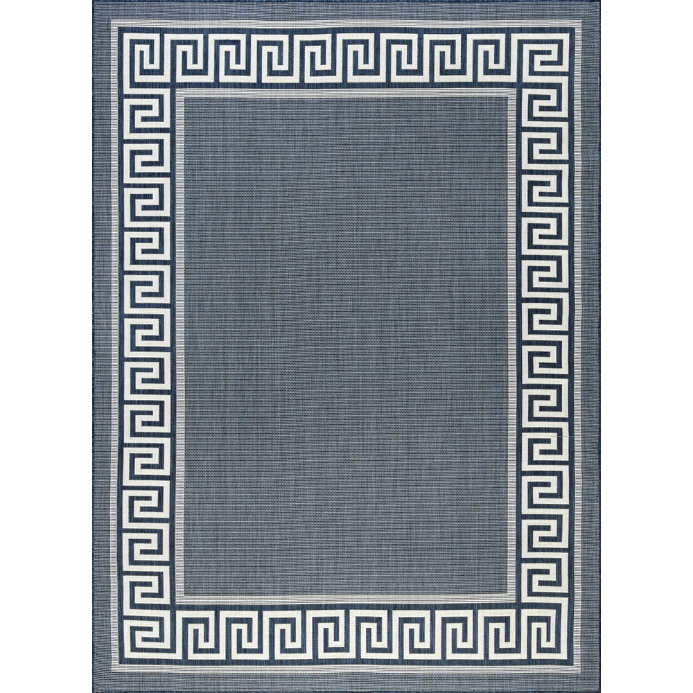 Bliss Rugs Indoor/Outdoor Greek Key Transitional Area Rug, Navy, 8' x