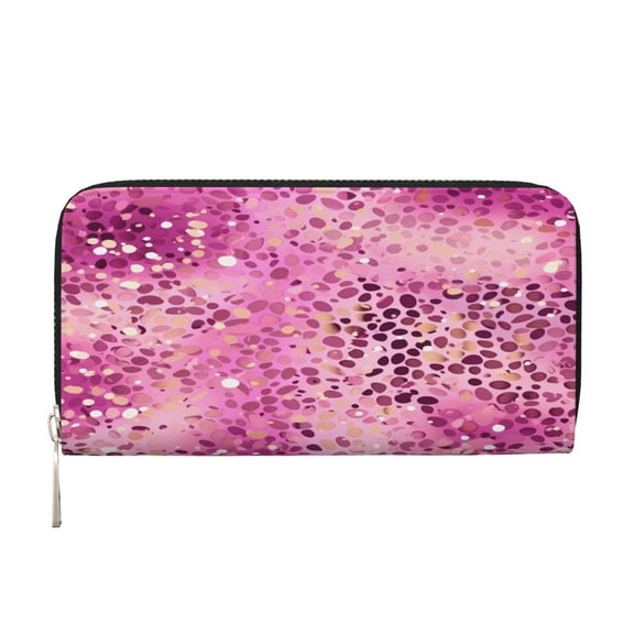 Leather Zipper Pocket Hand Wallet For Women And Men Travel Leather Purse Large Capacity Credit Card Holder Leopard Gradient Glitter Decoration Sequins