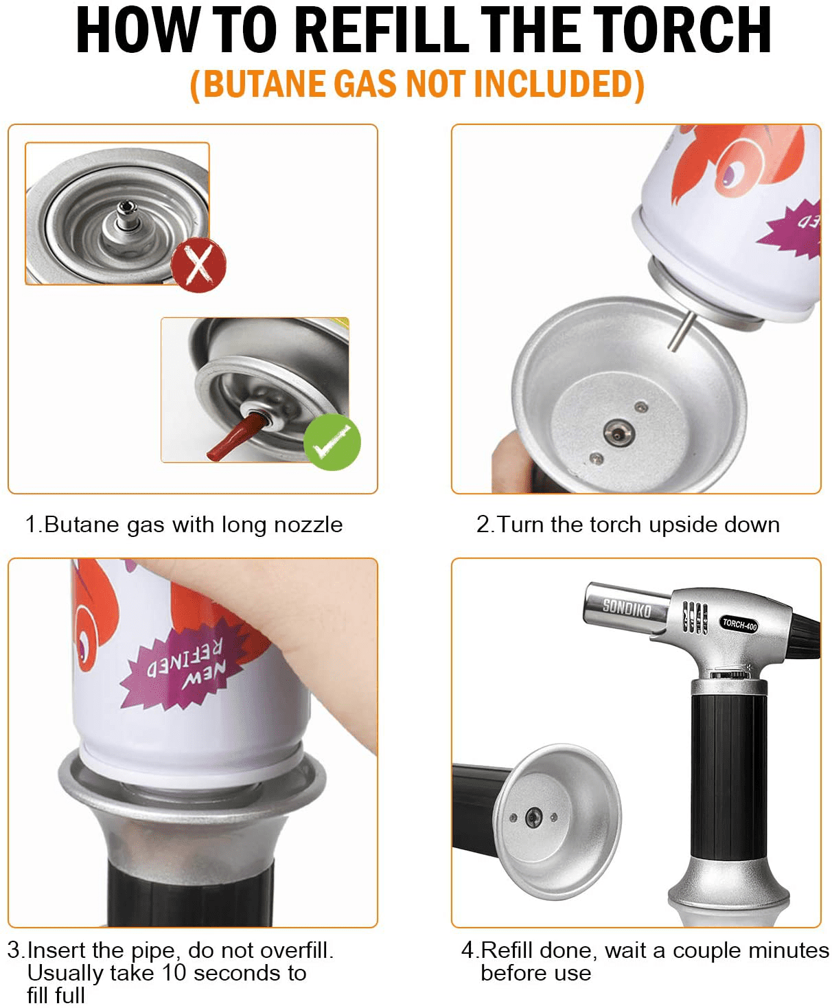 Baking Creme Brulee DIY&Soldering Butane Gas not Included Kitchen Cooking Torch Refillable Blow Torch Lighter with Safety Lock&Adjustable Flame for BBQ Sondiko Blow Torch 