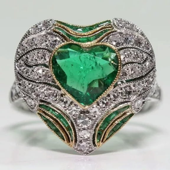 HOOUN 925 Silver Rings Women Green Cubic Zirconia Wedding Ring Jewelry Size 6-10-9-#4