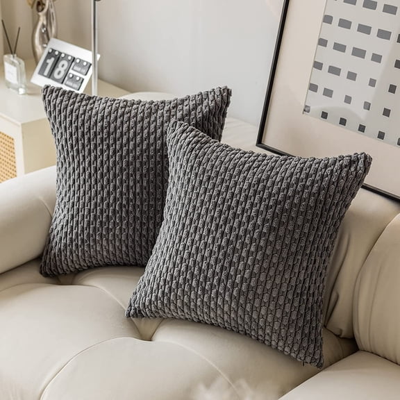 Xiao Hua Throw Pillow Covers Soft Corduroy Decorative Set of 2 Boho Striped Pillow Covers Pillowcases Farmhouse Home Decor for Couch Bed Sofa Living Room 18x18 Inch Deep Grey