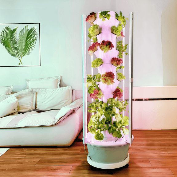Netouit 8-Layer Hydroponic Growing System, 32-Pod Vertical Garden Tower with LED Grow Lights and Automatic Watering Timer