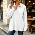 thumbnail image 2 of Womens Waffle Knit Long Sleeve Collared Golf Shirt Oversized Pullover Slouchy Sweatshirt Casual Fall Clothing for Daily Wear Travel, White, M, 2 of 9