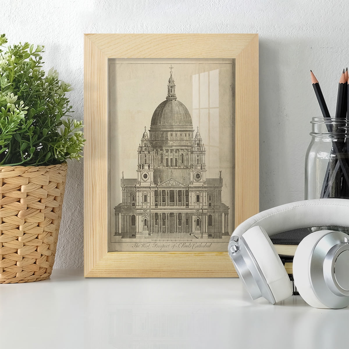 St. Paul's Cathedral -Framed Print w/glass-Natural Wood