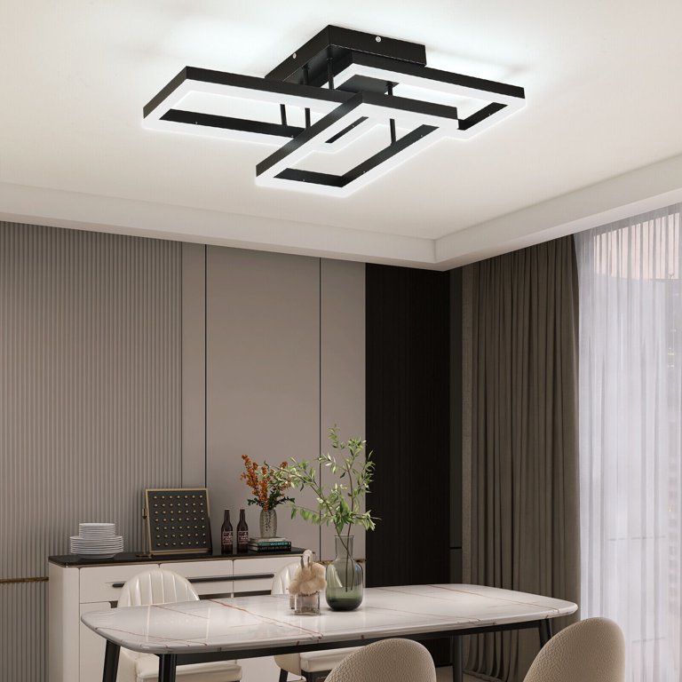 Modern LED Chandelier - 3 Ring Black Dimmable Pendant Light With Remote, 3000-6500K, Flush Mount For Dining Room, Bedroom