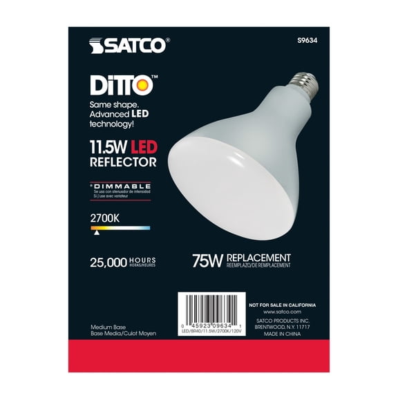 Satco S9634 BR40 LED Reflector Light Bulbs 11.5W 120V 2700K E26 Medium Base Dimmable (6 Pack)