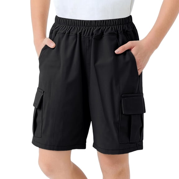Toddler Shorts Boys Contrast Solid Print Elastic Waist Pocket Shorts for Outdoor Play Black 3 Years-4 Years