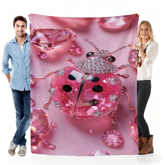 Pink Crystal Ladybug Throw Blanket Gift for Mom, Cozy Decorative Fleece Blanket for Mother's Day, Birthday, Sofa, Bed, and Everyday Use 30x40in（size: very small）