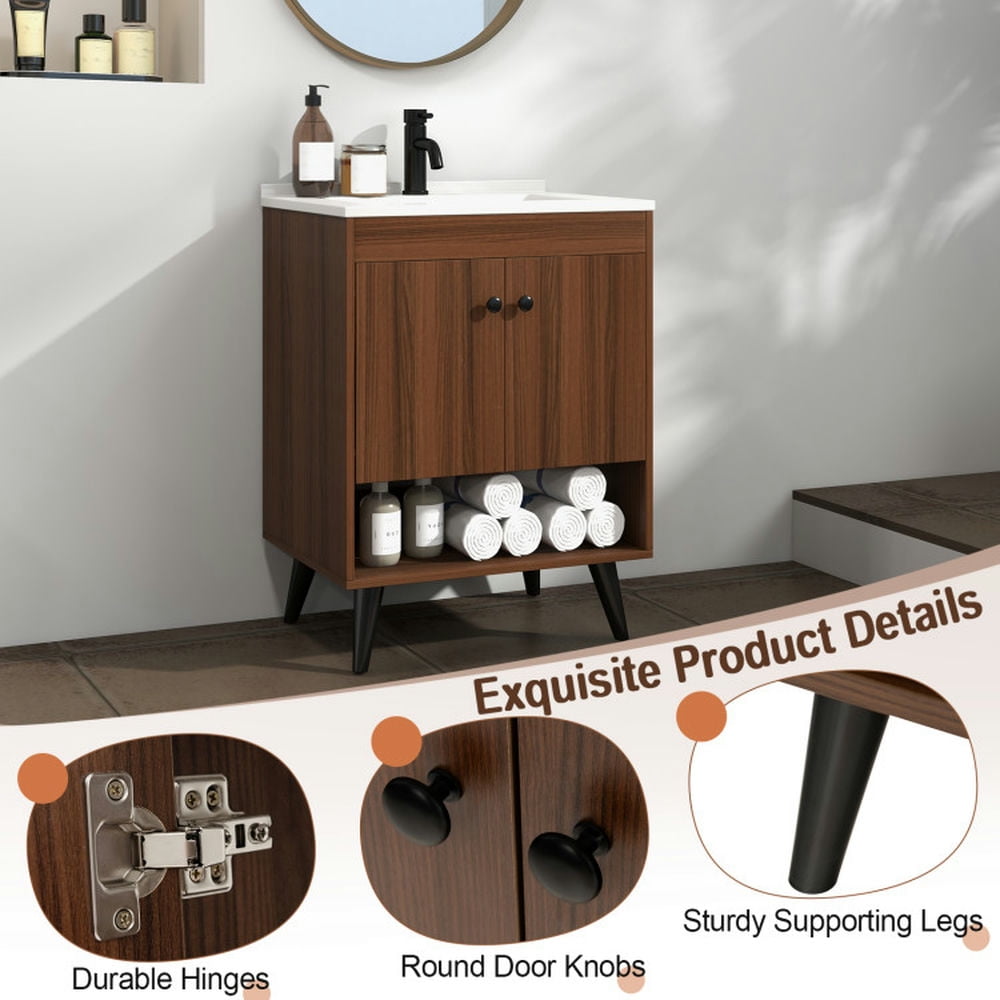 Finihen Bathroom Storage Cabinet, Bathroom Floor Cabinet, 25 Inch Wooden Bathroom Storage Cabinet with Sink, for Bathroom, Living Room, Bedroom, Kitchen, Walnut Finihen Bathroom Storage Cabinet, Bathroom Floor Cabinet, 25 Inch Wooden Bathroom Storage Cabinet with Sink, for Bathroom, Living Room, Bedroom, Kitchen, Walnut
