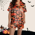 thumbnail image 2 of Halloween Pajama Set for Women Thin Soft Pumpkin Graphic Button Short Sleeve Shirts And Shorts 2 Piece Thin Nightwear Relaxed Fit Cute Lounge Sets for Women, 2 of 7