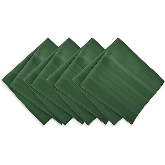 Christmas Green Denley Woven Textured Satin Stripe Set of 4 Square Fabric Dining Napkins