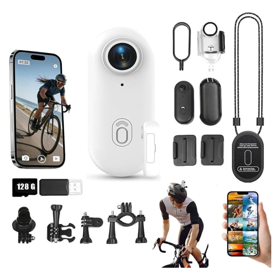 POV Waterproof 4K Pro Capture Camera,Wearable Camera,170° Ultra Wide Angle Wearable Body Adventure Action Camera with 128G Card, for Diving Cycling and Outdoors (White,4k)