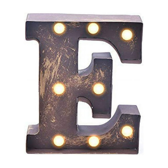 Home by Jackie Inc Decorative Rustic Gold Vintage  Metal Hanging Light up LED Letter “E”