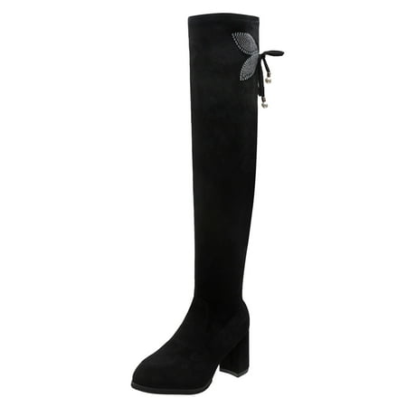 

Povozer Women s Over The Knee Thigh High Heel Boots Long Stretch Sexy Fall Boots(Dark Blue 7.5)