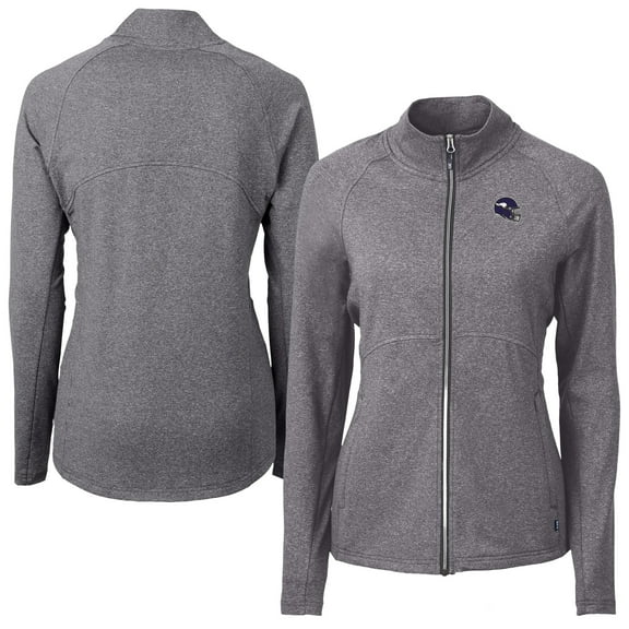 Women's Cutter & Buck Heather Black Minnesota Vikings Adapt Eco Knit Heather Full-Zip Jacket