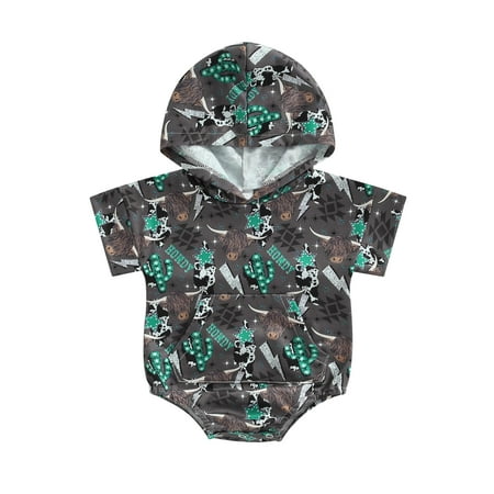 

Amuver Toddler Baby Boys Hooded Jumpsuit Bull Head Print Short Sleeve Romper with Pockets for Newborn Infant
