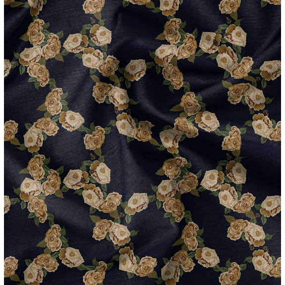 Soimoi Black Fabric - By the Yard - 42 Inch Wide - Rose Floral Pattern Textile - Romantic and Delicate Designs for Stylish Projects Printed Fabric