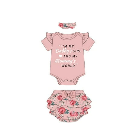 

0-12Months 3PCS Newborn Baby Girl Romper Jumpsuit Bodysuit +Pants Shorts+Headband Outfit Set