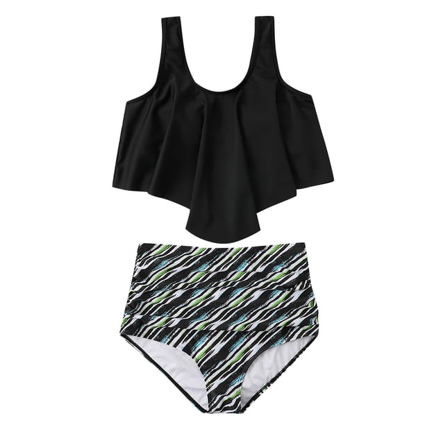 Elegante traje de baño con volantes estampado sin espalda cómodo para mujer Bikini Split traje de baño OAVQHLG3B Store lin121212