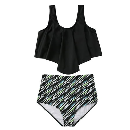 

VKEKIEO Two-Piece Sets Swimsuit Sport Bra Style Back-Smoothing Black M