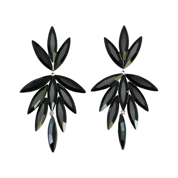 Faship Gorgeous Black Rhinestone  Crystal Floral Dangling Earrings