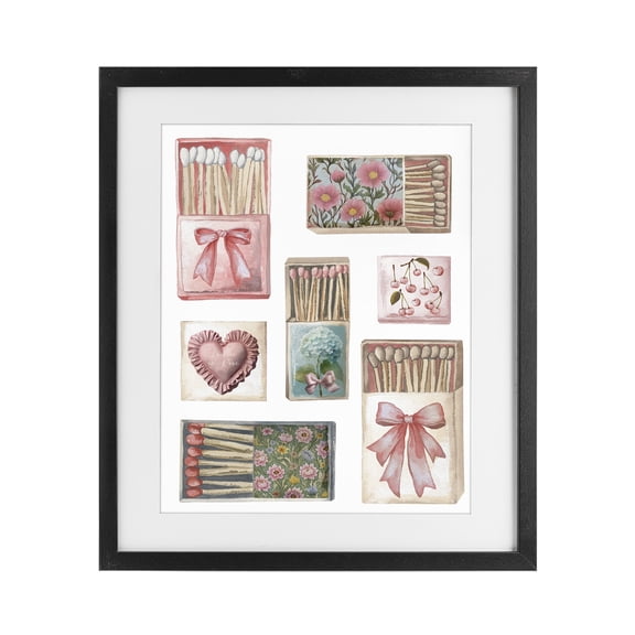 Stupell Industries Cottage Vintage Feminine Matchbooks Black Framed Print Under Glass, 13 x 16, by Elizabeth Medley