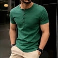 thumbnail image 2 of Men Short Sleeve 100% Cotton Henley T-Shirt Casual Solid Color Button-up Shirt Tee Tops Green, 2 of 9