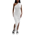 thumbnail image 1 of Txlixc Vestidos Largos para Mujer, Adulto Color Sólido Sin Mangas Un Hombro Plisado Abertura Lateral Slim Fit Vestido Femenino Txlixc Moda, 1 of 5