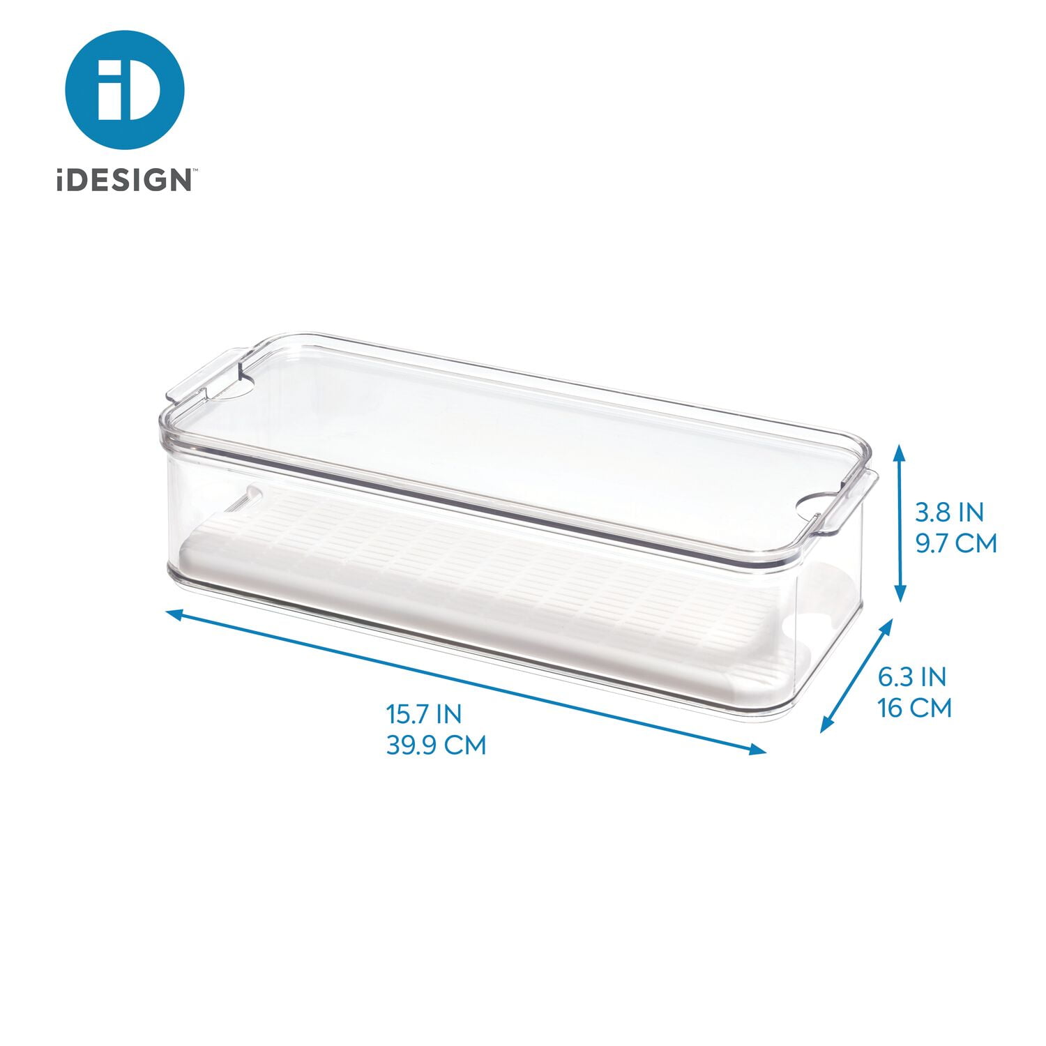 iDesign Crisp 4-Piece Recycled Plastic Refrigerator Organizer Bin Set with Lids, Clear/White